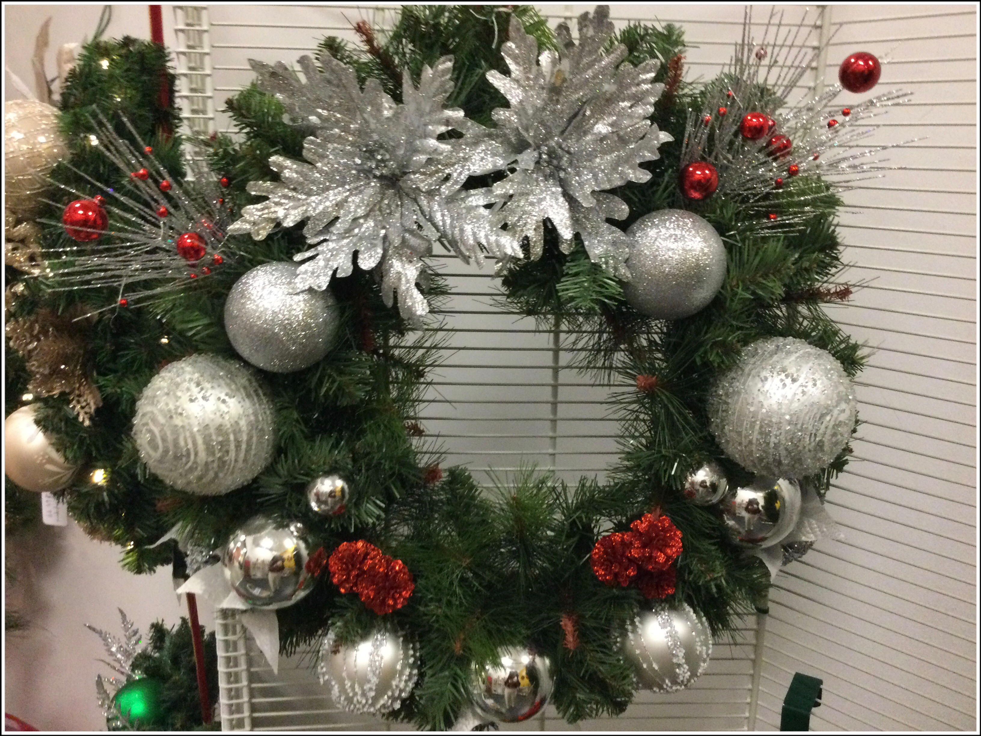 24” Silver and a splash of Red Christmas Wreath 
