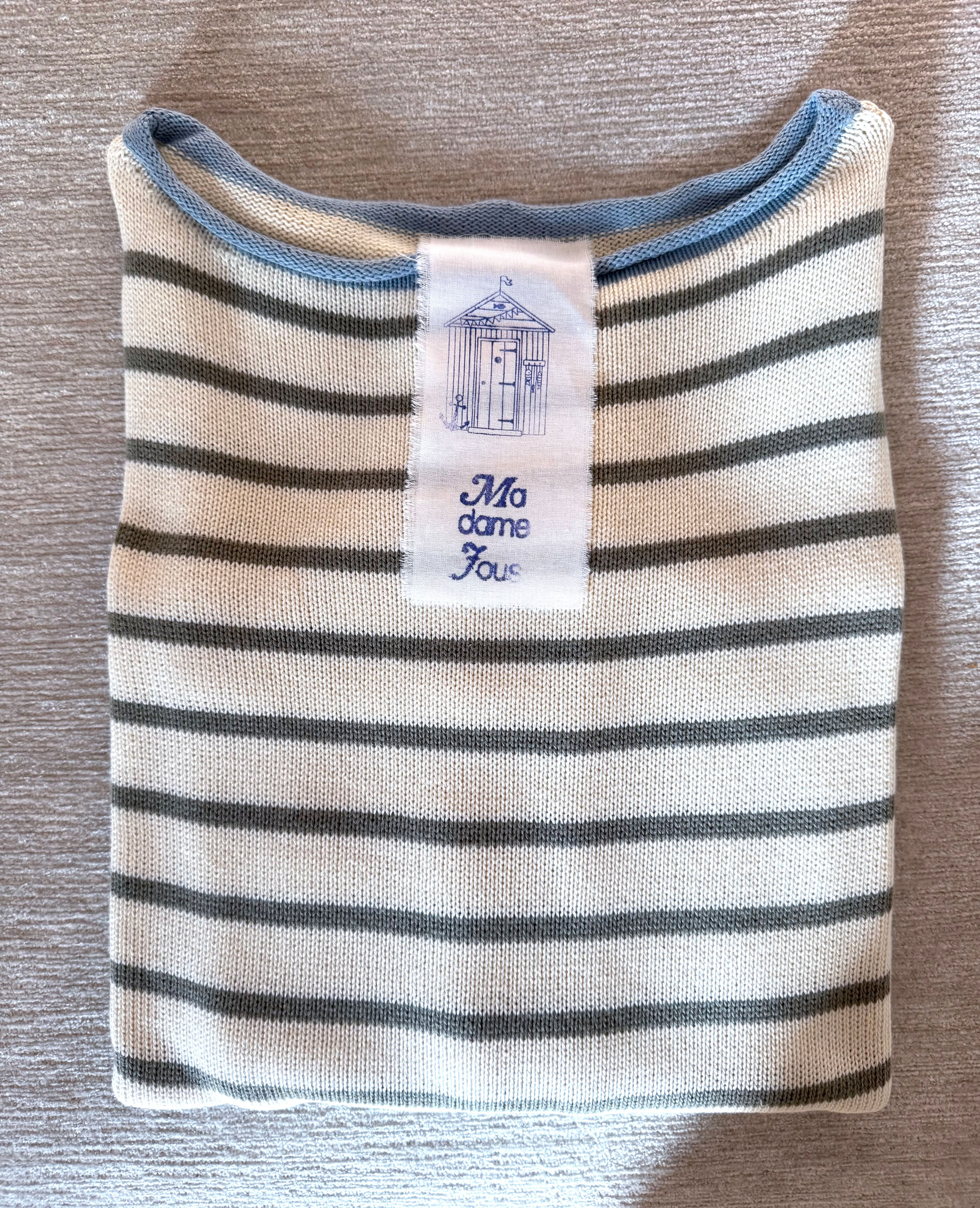 New Ubaldo Cotone Riga Burro/Salvia contrasto Celeste