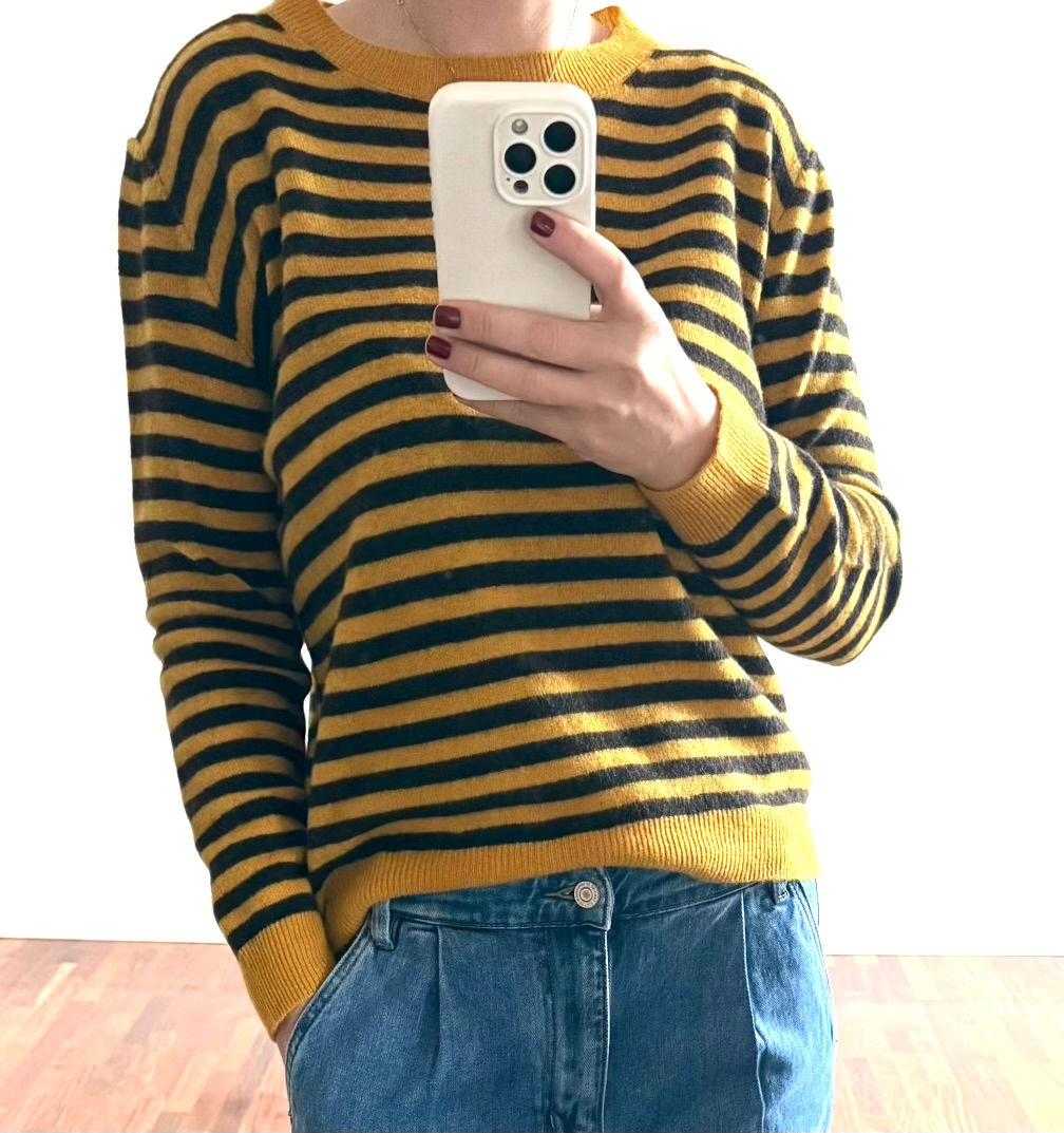 Maglioncino Guido Maria 100% Lana righe Giallo/Cioccolato