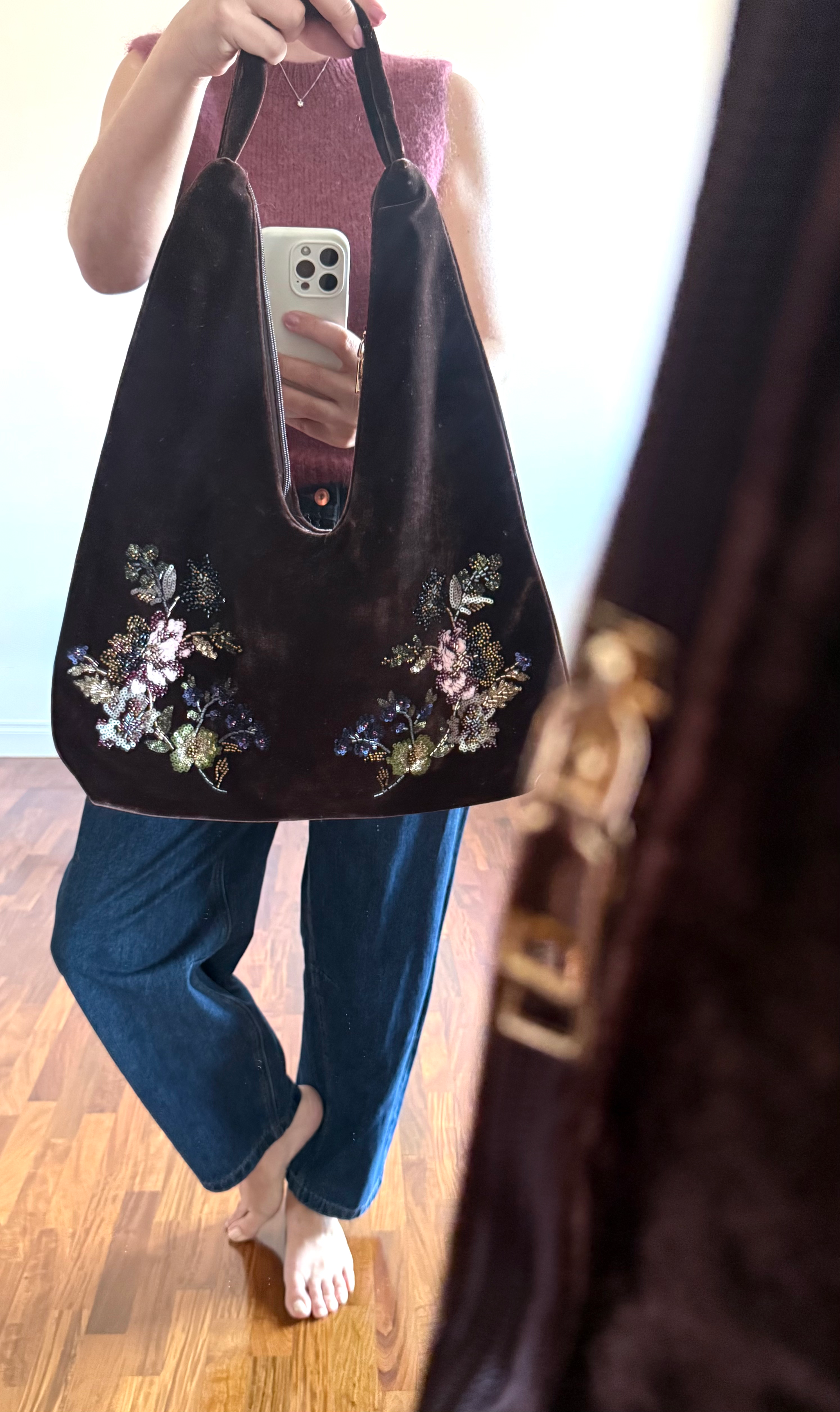 Borsa Velluto Ricamato Cioccolato