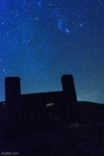 Orion over Rhyolite ghost town in Nevada