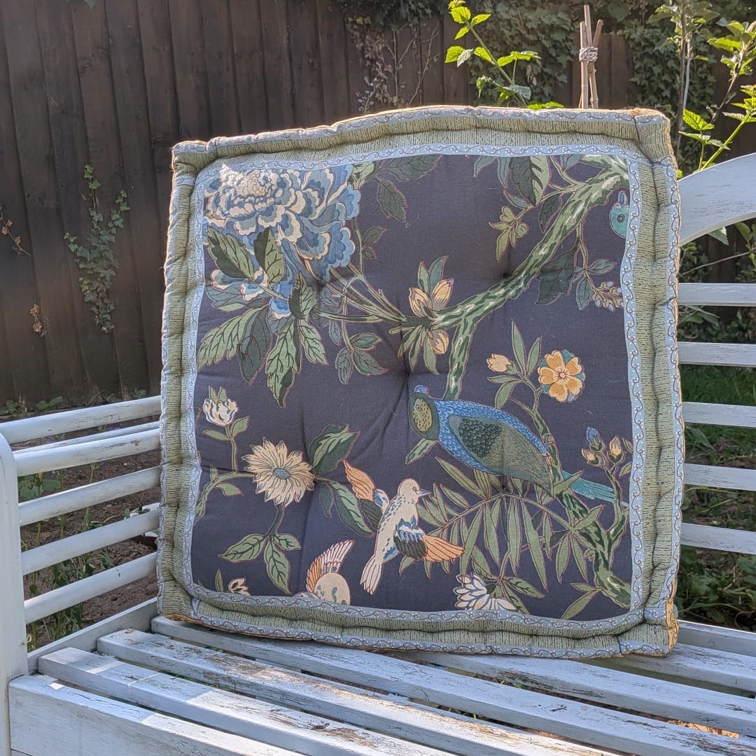 Block Printed Indian Floor Cushions - Graphite Bird