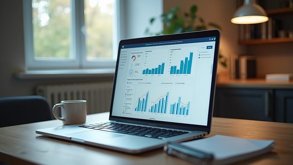 Eye-level view of a laptop screen showing customer analytics dashboard