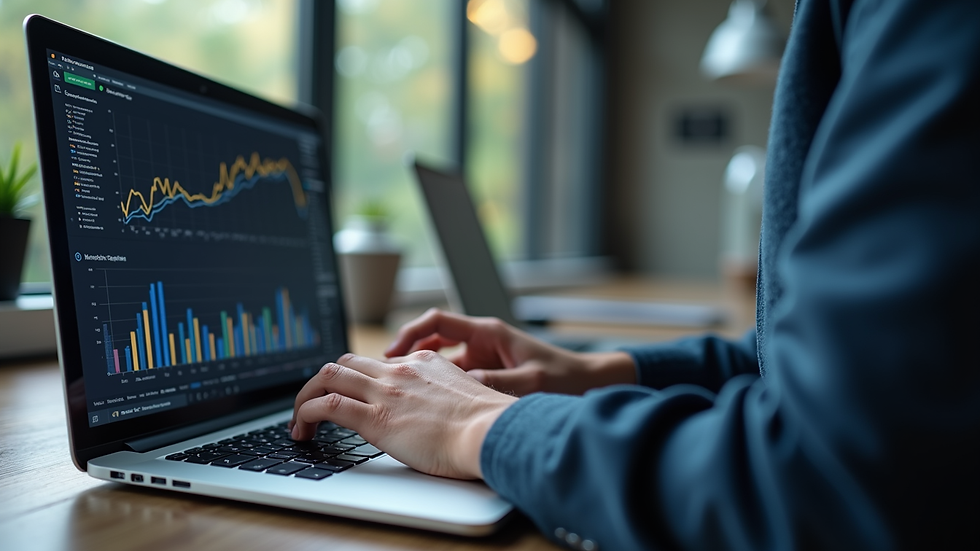 Close-up view of a person analysing website traffic data on a laptop