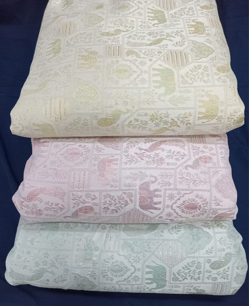Pink, Yellow and Blue shades | 100% polyester sequin jacquard fabric | Menswear Fashion Fabric
