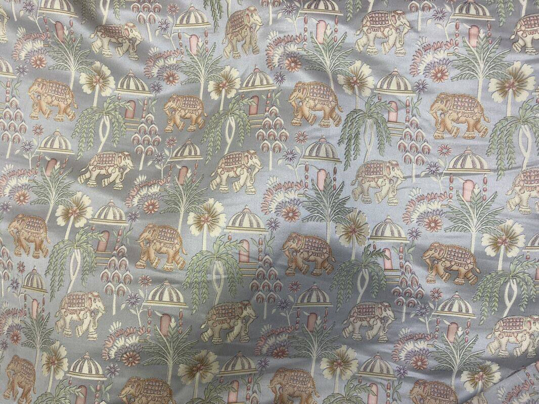 Tropical Motif Position Print Fabric For Men's Ethnicwear | 100% Polyester | Grey Colour
