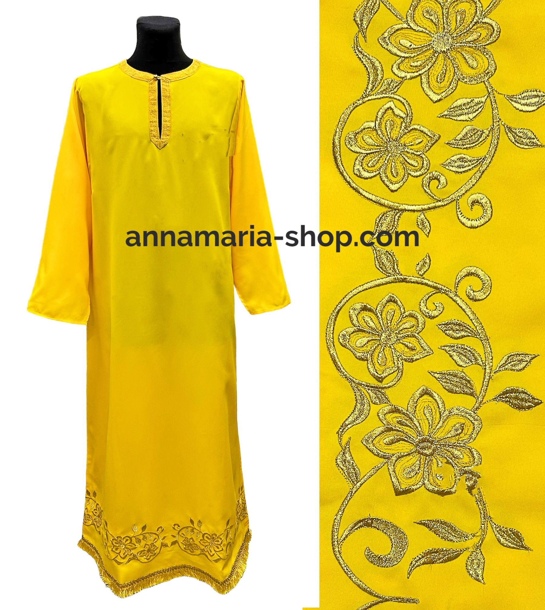 ПІДРИЗНИК Жовтий р52/д150см Габардин Вишивка "Квітка"