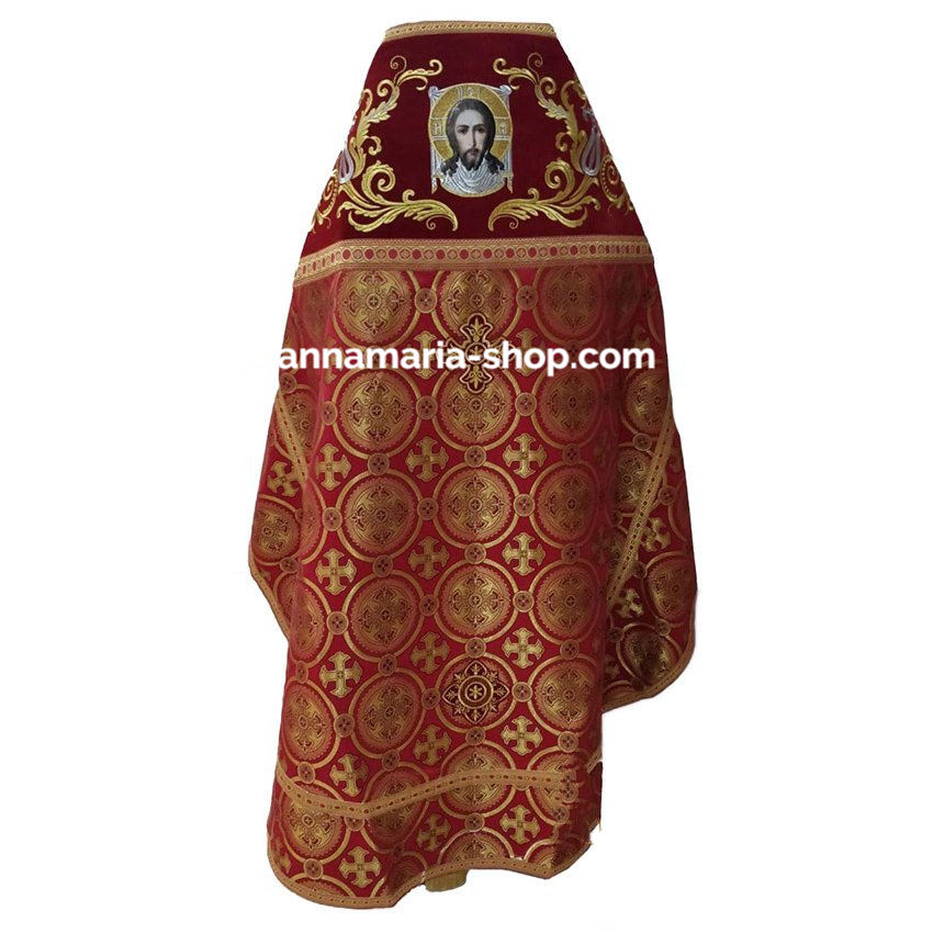 Облачення священицьке, комбіноване з парчі червоного кольору, тканина "київський