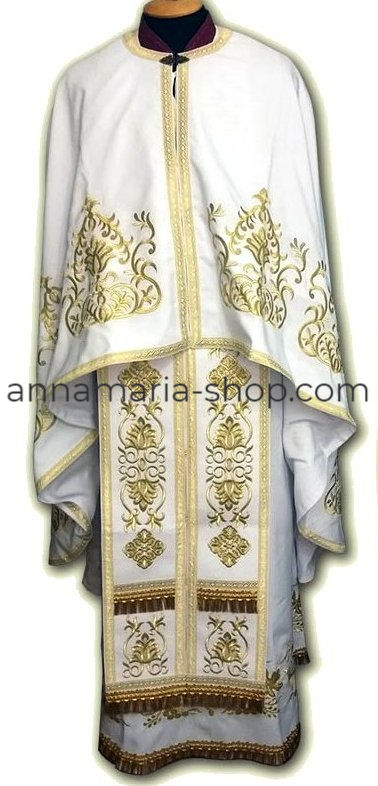 Облачення священицьке, вишите на білому габардині, вишитий хрест, вишитий галун,