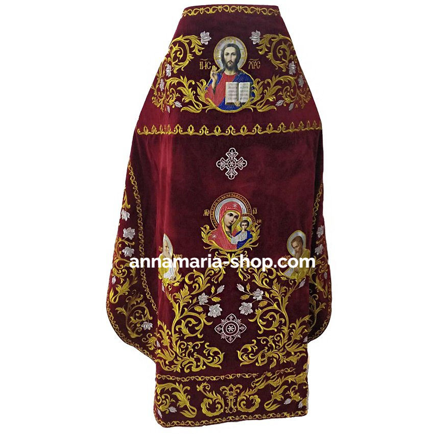 Облачення священицьке, вишите на оксамиті бордового кольору, вишивка золотом, ви