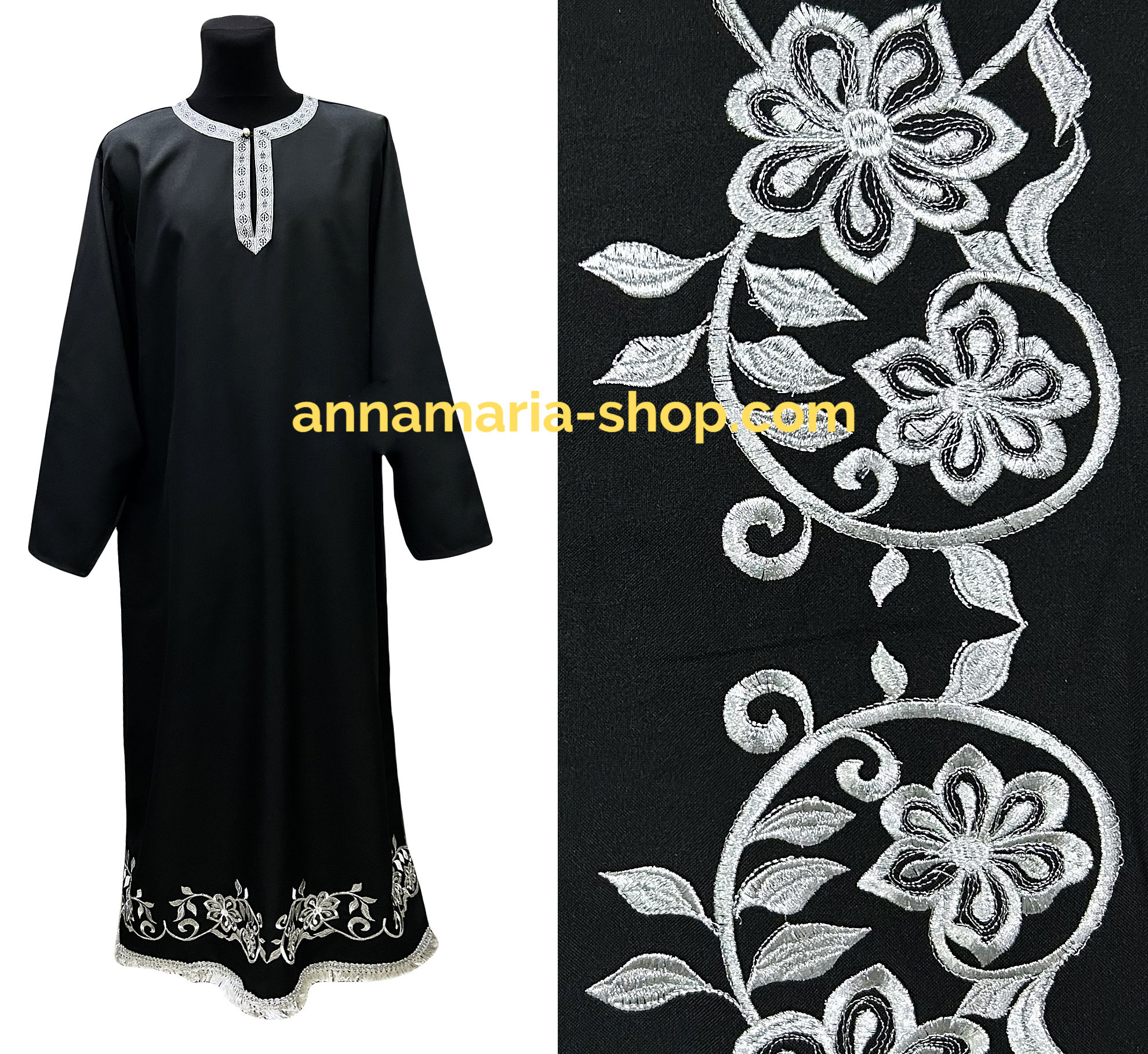 БЕЛЬО Черно r52/d155cm Габардин бродерия "Лили"