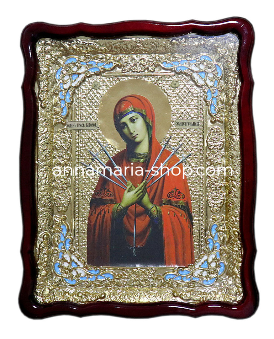 Седмолъчна икона на Богородица в мантия с емайл 52/64 см