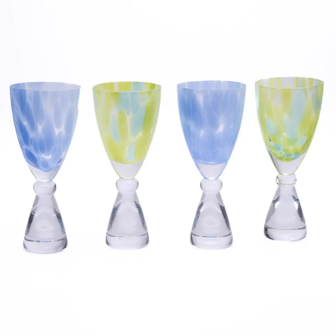Champagne Glass Set: Two Green And Two Blue Set