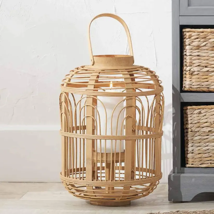 Beau&Co Natural Bamboo and Glass Lantern