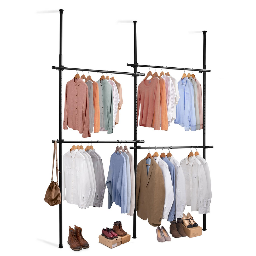 Thumbnail: Double Black Telescopic Wardrobe Organiser Hanging Rail Clothes Rack Adjustable 