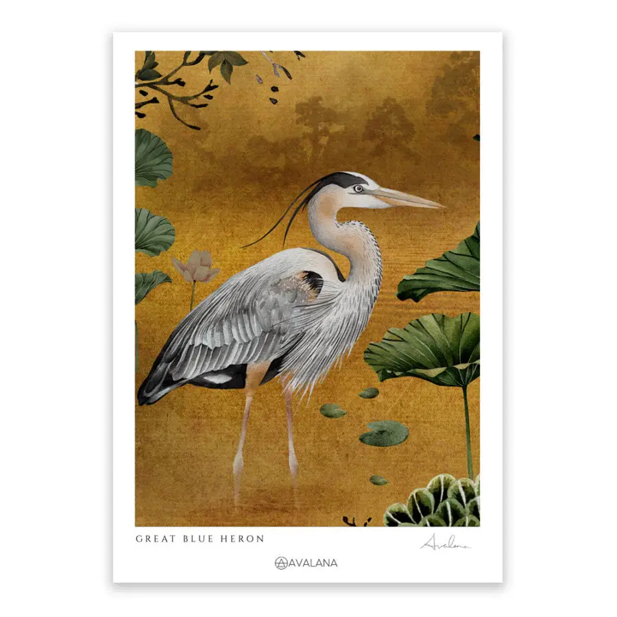 Avalana Gold Standing Heron Art Print