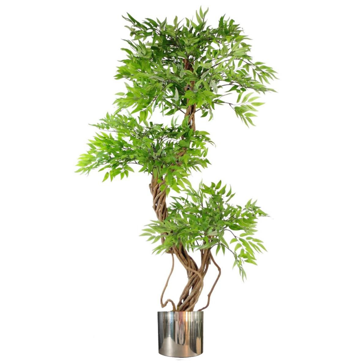 140cm Realistic Artificial Japanese Fruticosa Ficus Tree, Green-Silver Leaves