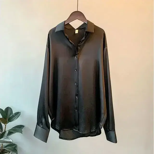 Thumbnail: Autumn Silk Shirt Vintage Blouse Sheer Top Long Sleeve Dress Shirt