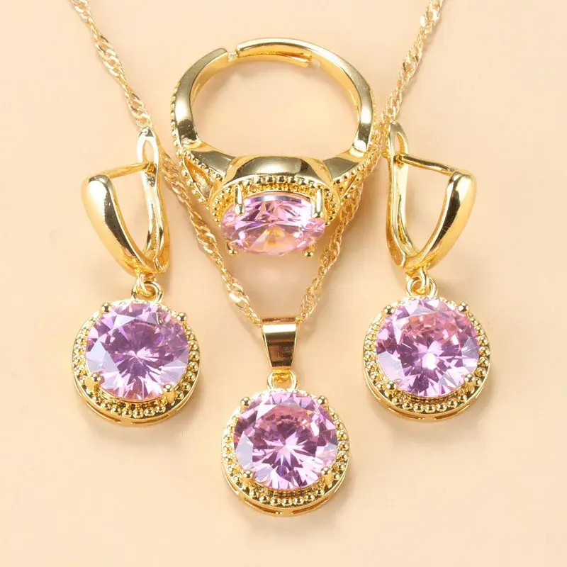 Thumbnail: Jewelry Sets Round Black Zircon Earrings and Necklace Ring for Women Gift