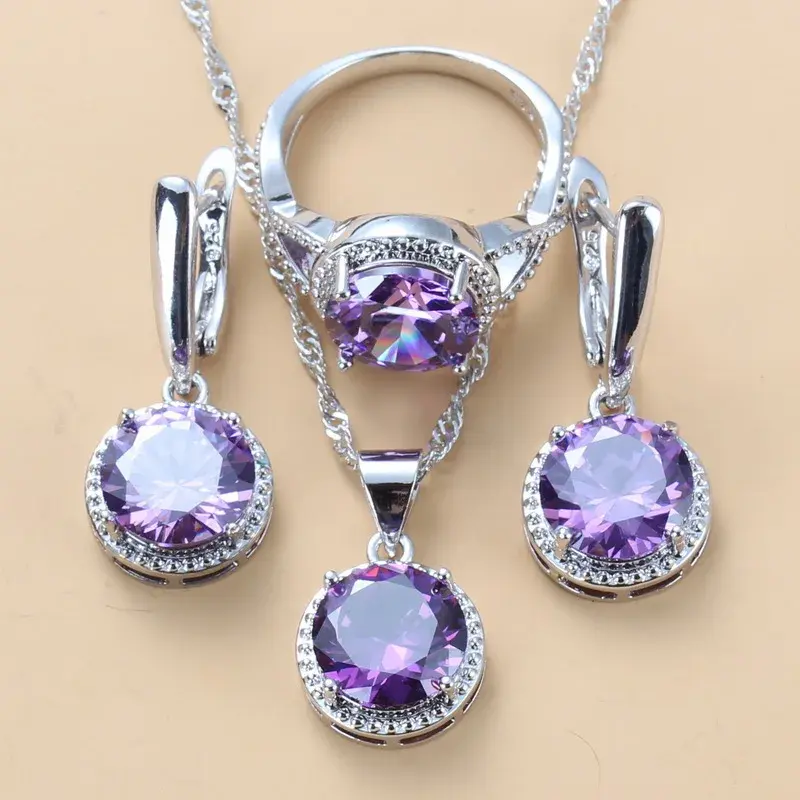 Thumbnail: Jewelry Sets Round Black Zircon Earrings and Necklace Ring for Women Gift
