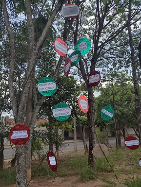 Em protesto, moradores do Pedro Nechar exibem problemas da cidade em árvore de Natal