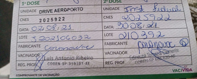 Catanduvense é vacinada com lote da CoronaVac interditado pela Anvisa