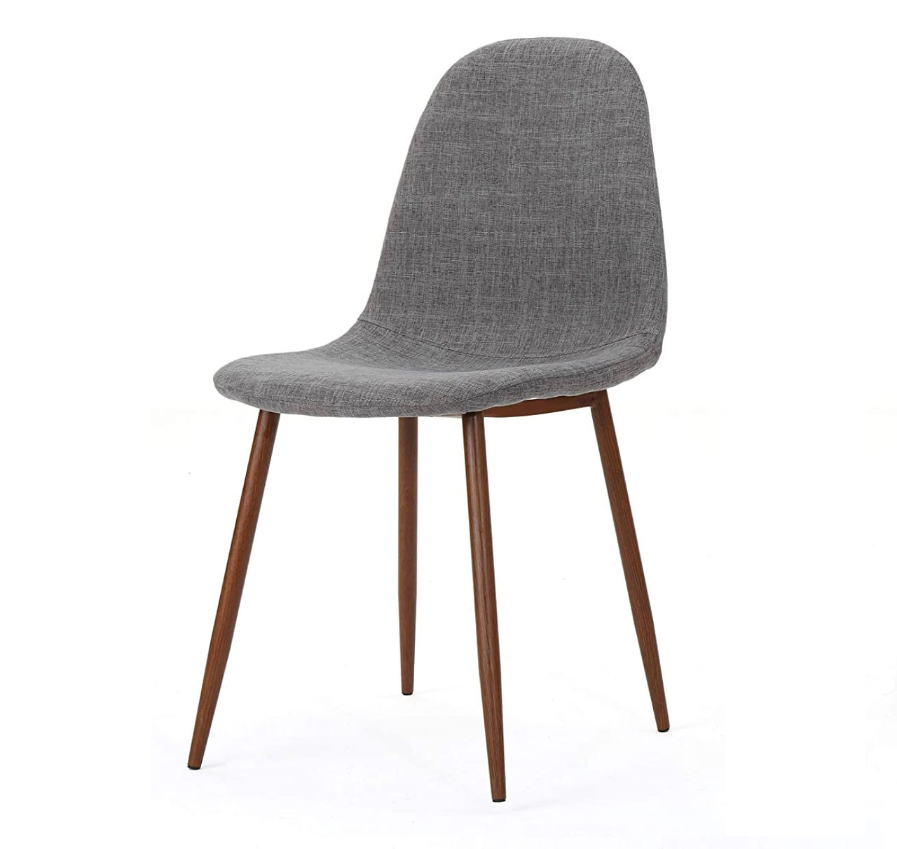 Mid century upholstered dining chair with metal faux wood legs