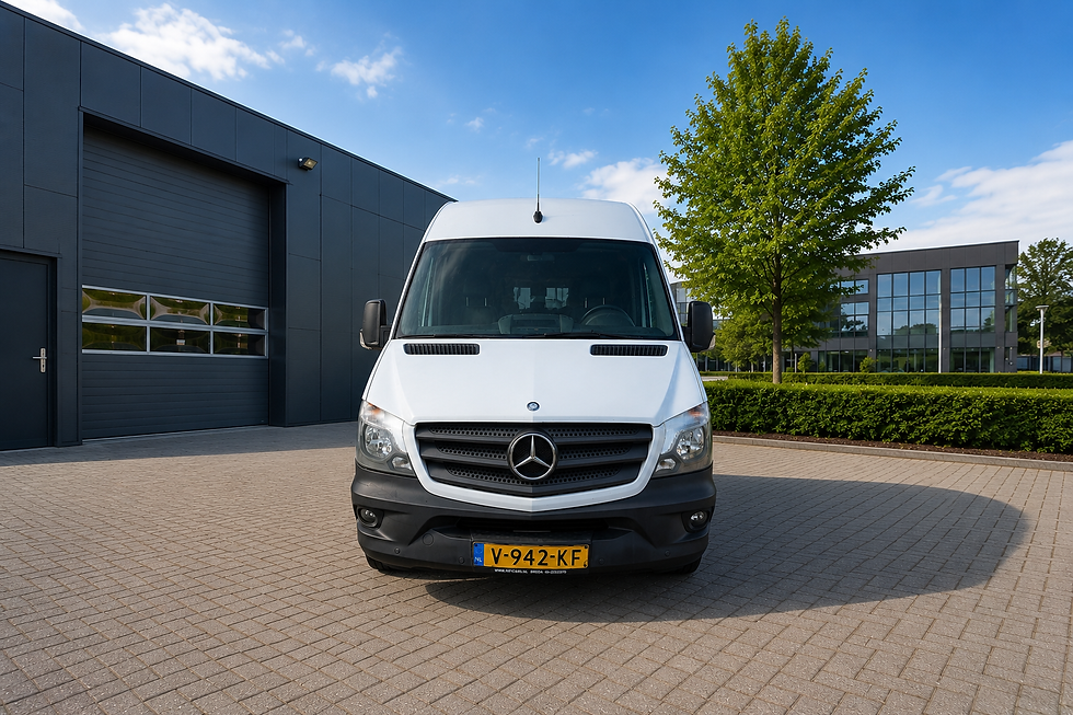 Witte Barkho bestelbus voor het pand