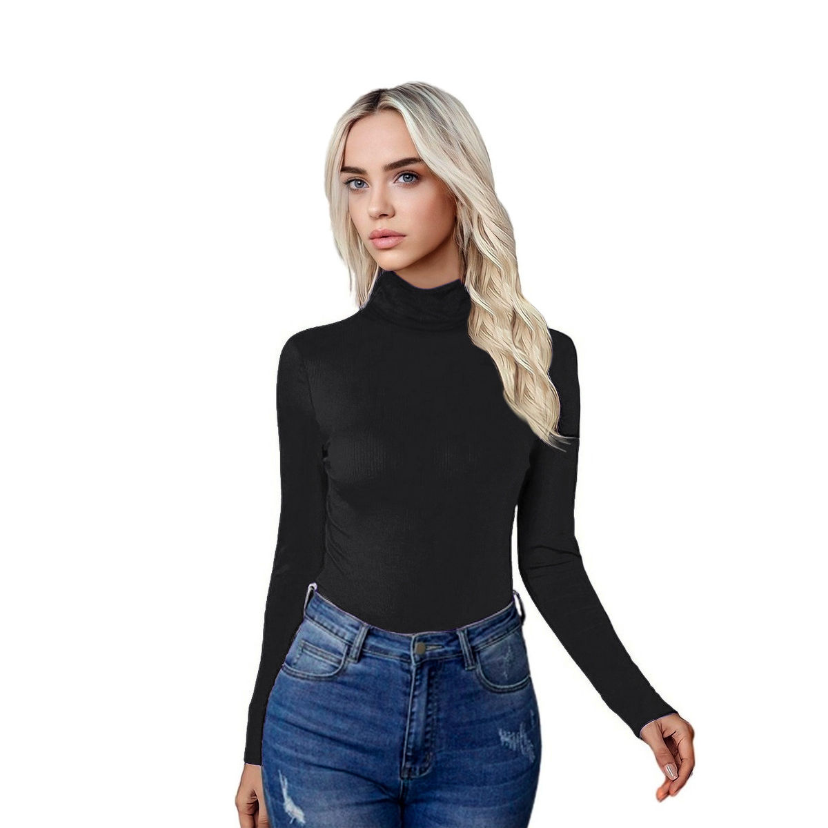 Blusa Manga Larga Cuello Alto No Térmica JAC Negro Jera