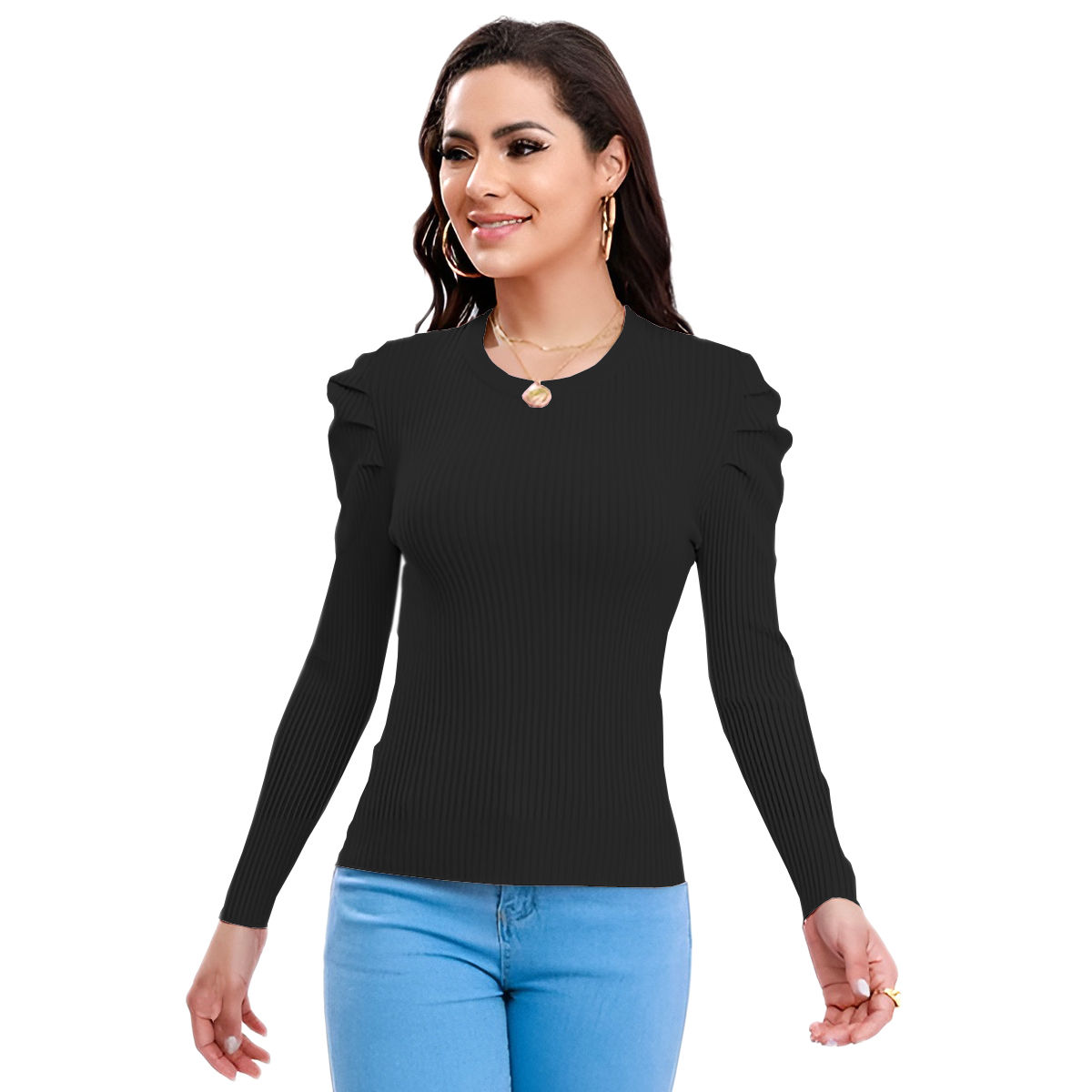 Blusa Manga Larga Cuello Redondo Negro Jera PREMIUM
