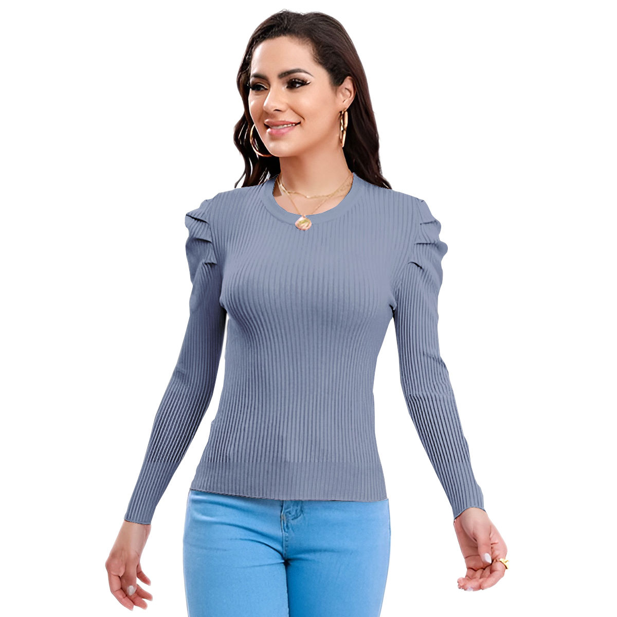 Blusa Manga Larga Cuello Redondo Gris Jera PREMIUM