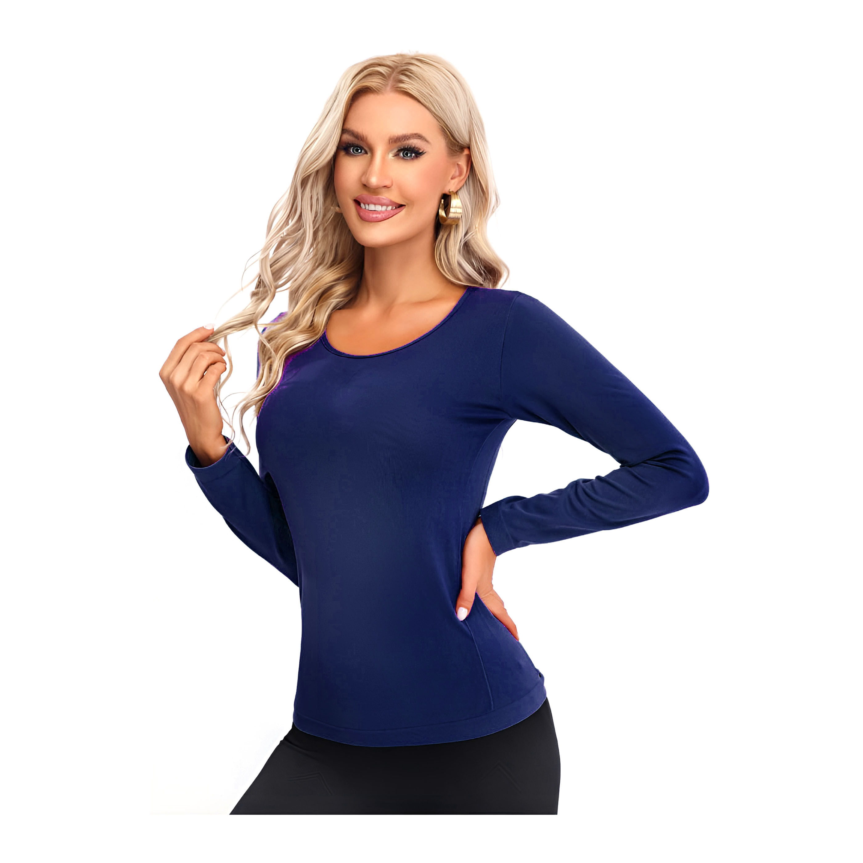 Blusa Manga Larga Cuello Redondo Azul Marino Jera