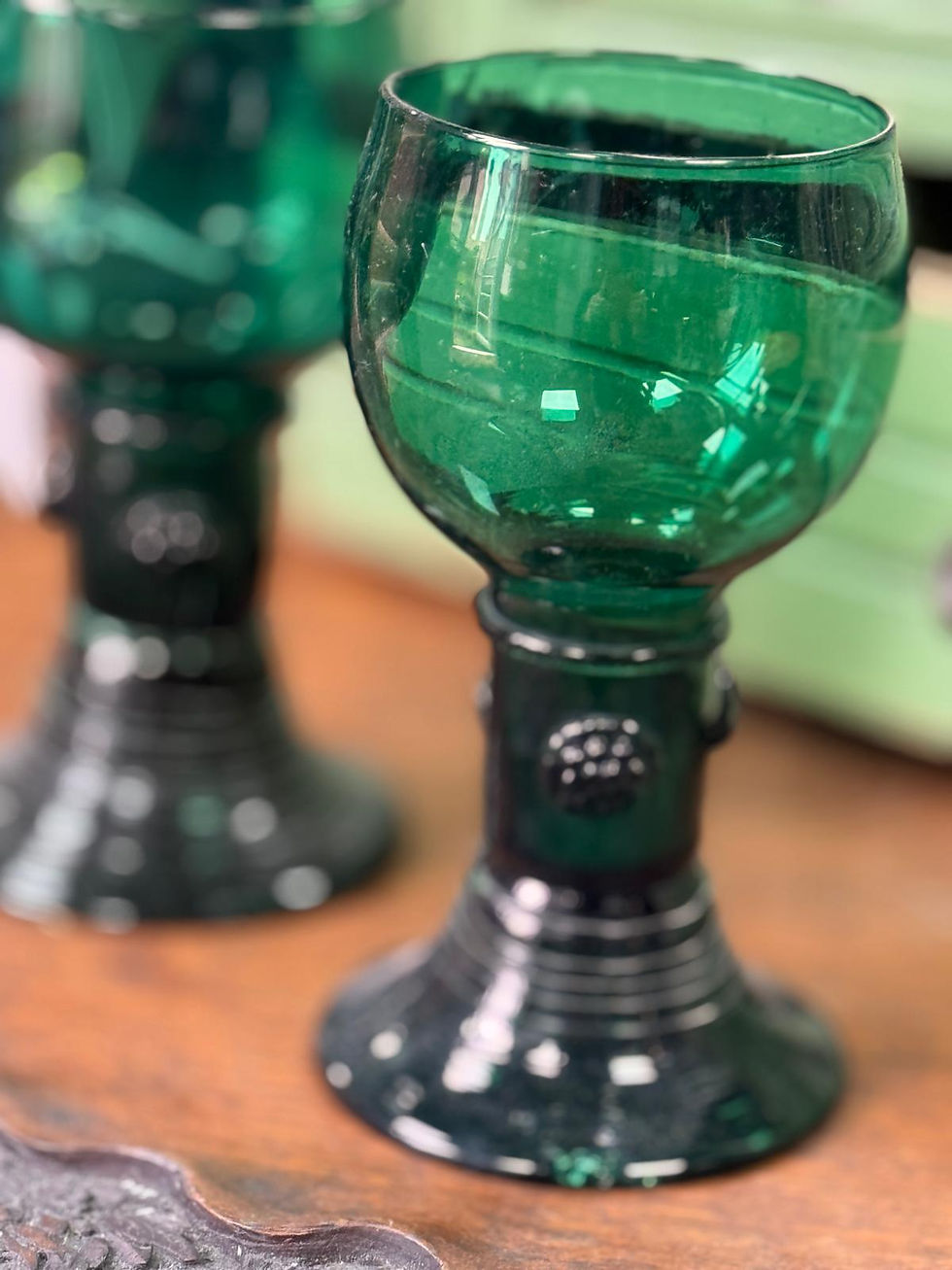 Thumbnail: Green Goblet Wine Glasses (Pair)