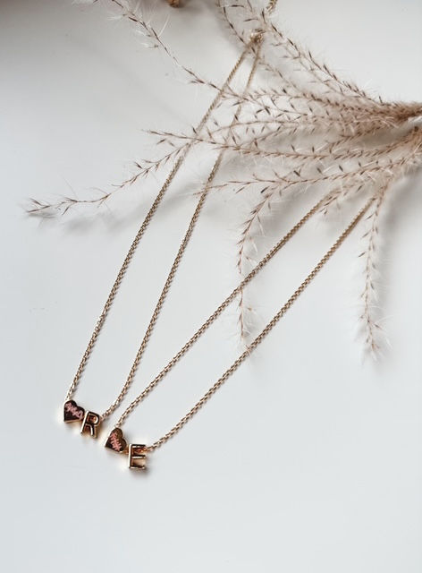 Initial Necklace with Engraved Heartbeat