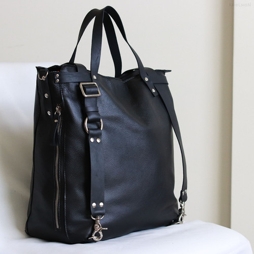 【BIG size】3way bag／black leather LEDERBUCK Shirley Large Soft Real Leather Crossbody handbag-Triple