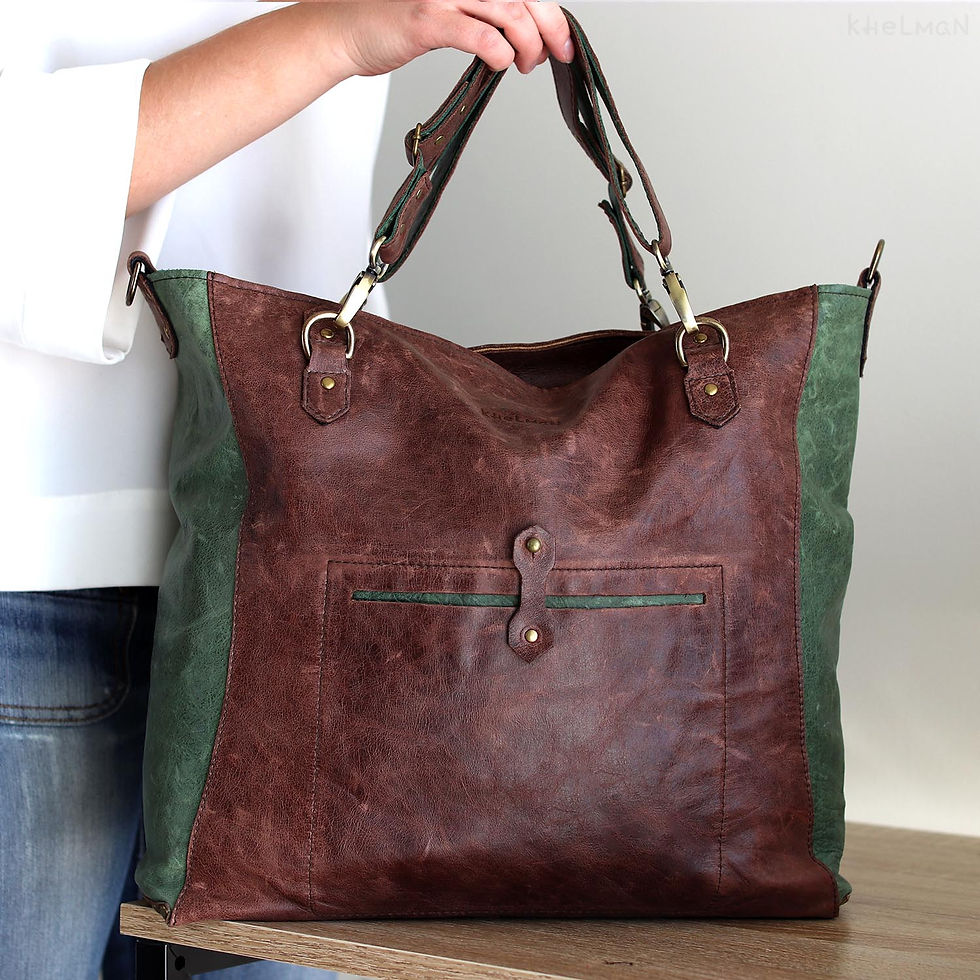 Brown leather custom tote bag Gideon with detachable handles