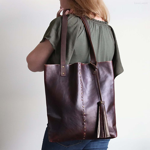 Francesca. Cordovan red leather tote bag