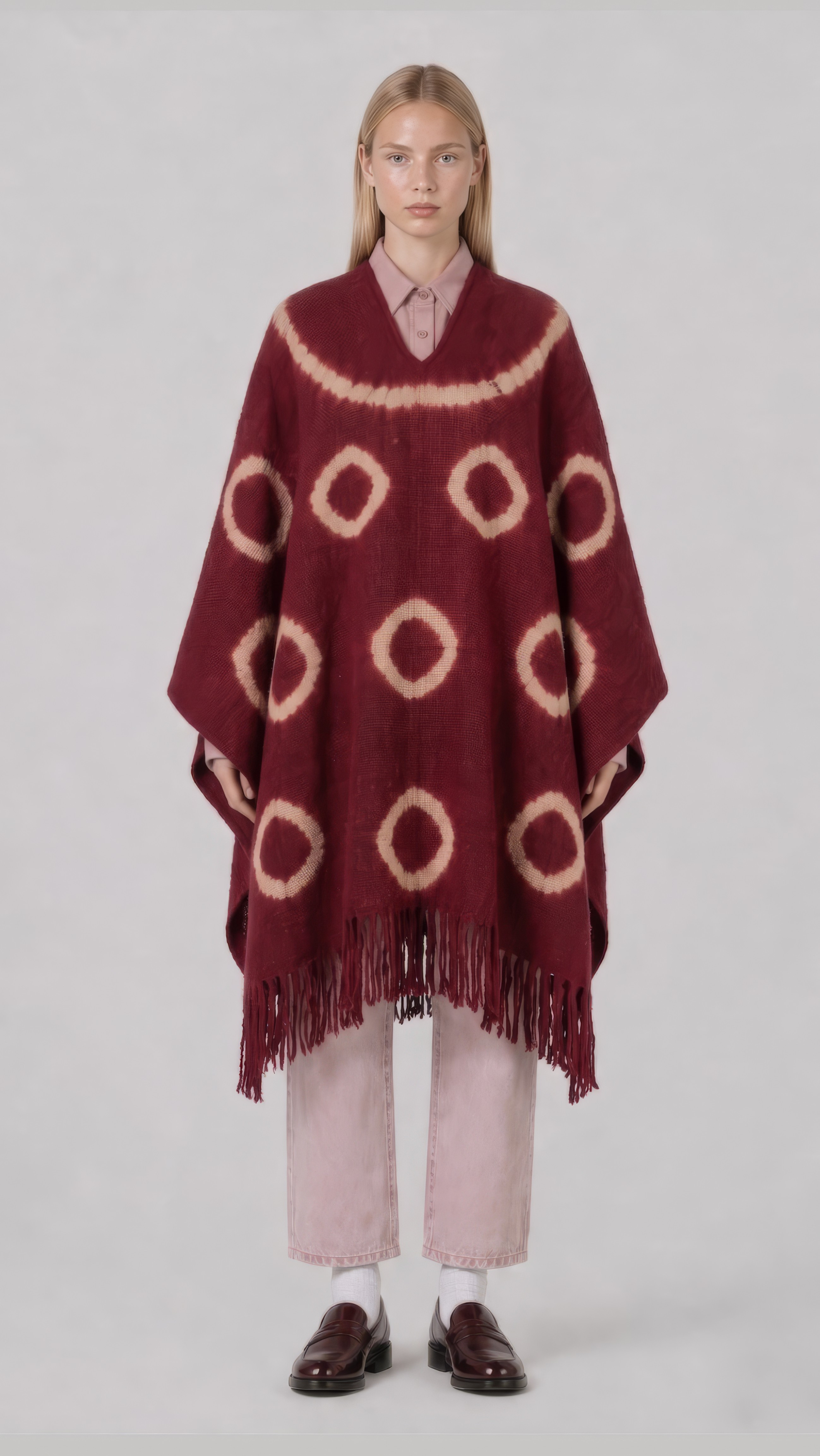 Handwoven burgundy ikat poncho Argentina MONCHO criollo loom