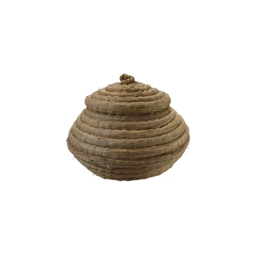 Woven Straw Basket with Lid