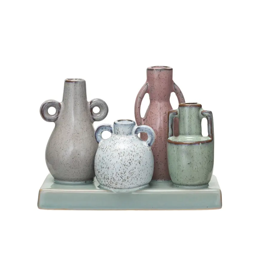 Stoneware Mounted Vases with Base