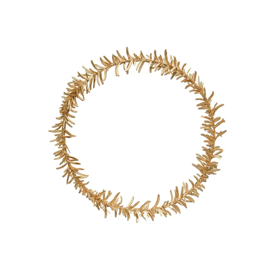 11" Round Faux Leaves Gold Wreath