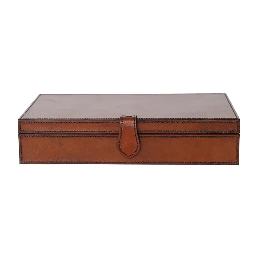 MDF & Leather Box with Snap Closure-Cognac