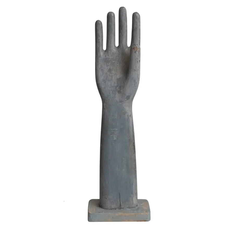 Found Wood Glove Mould on Stand, Distressed Blue