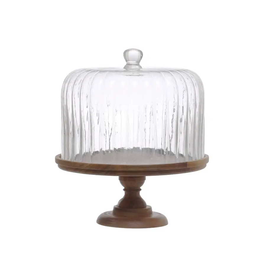 Acacia Wood Pedestal & Glass Cloche