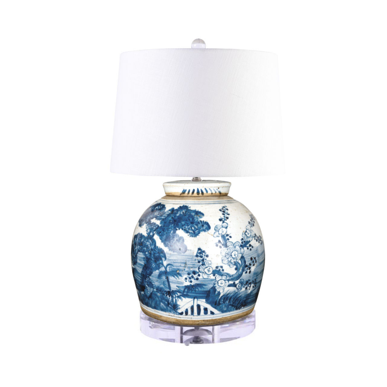 Blue & White Vintage Large Enchanted Children Porcelain Ming Jar Table Lamp