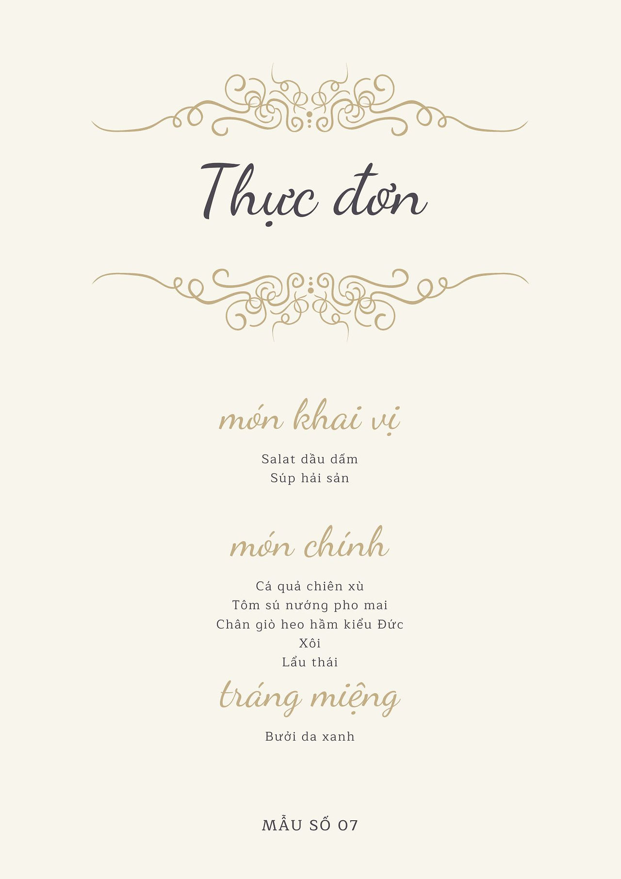 Ảnh minh họa một thực đơn cưới miền Tây mẫu 07