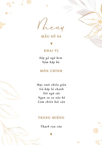 Thực đơn đám cưới miền Nam mẫu số 04