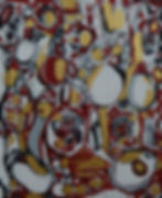 Golden II abstract commission painting with gold, black, white and red details