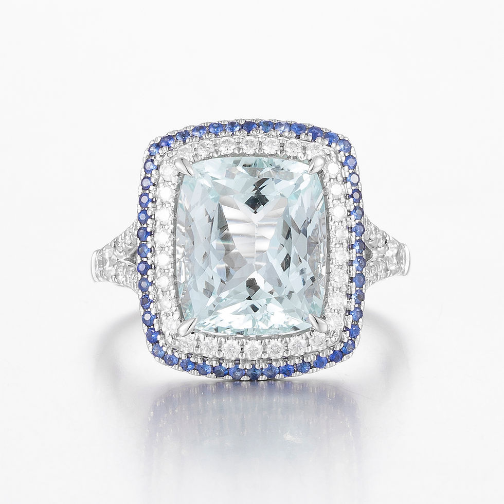 14CT White Gold Aquamarine, Ceylon Sapphire and Diamond Cocktail Ring