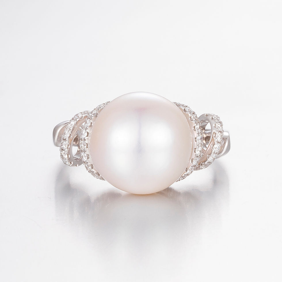 14CT White Gold Pearl and Diamond Swirl Ring